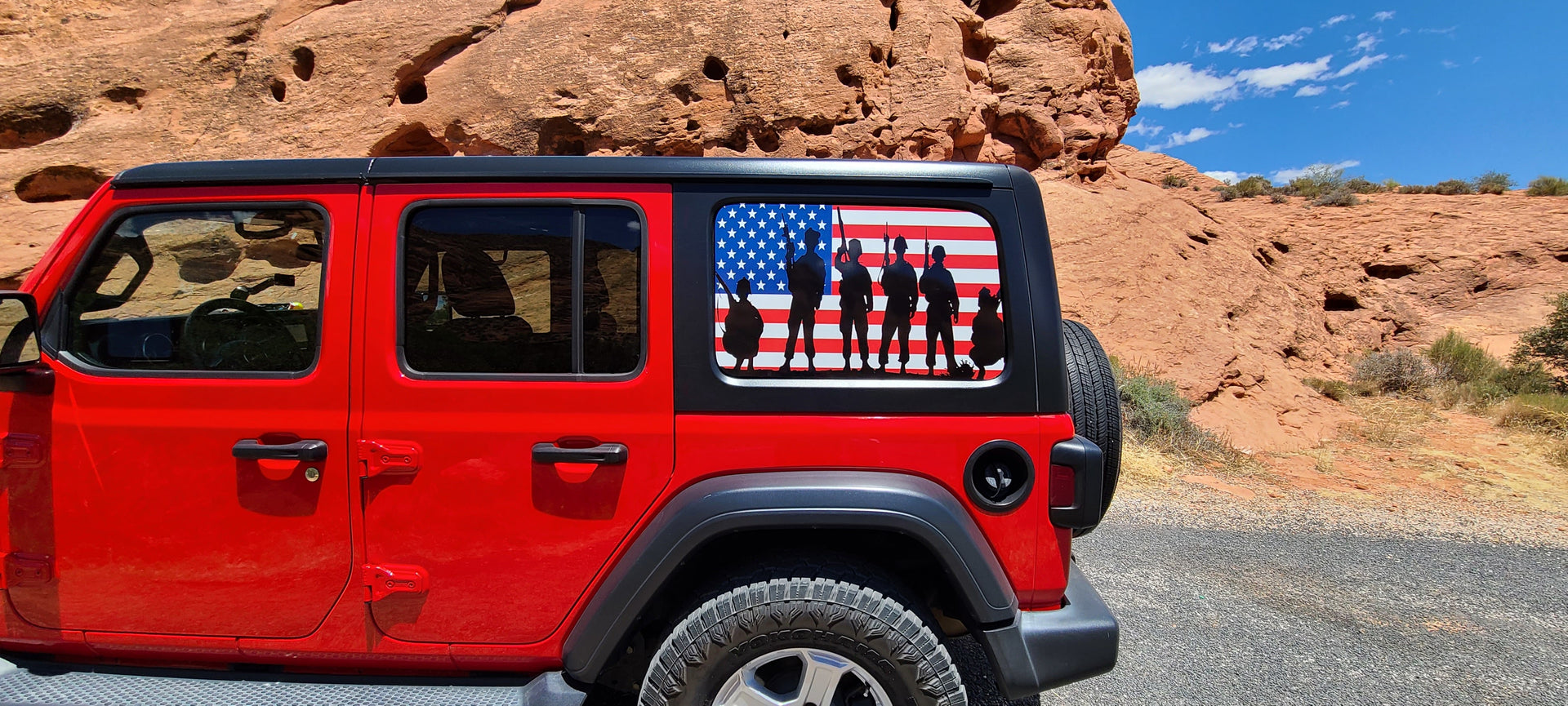 USA Flag with Silhouettes of solders - Crosscountrycreations